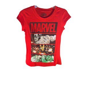 Marvel Avengers Assemble Red Graphic Tee Featuring Hulk & Iron Man